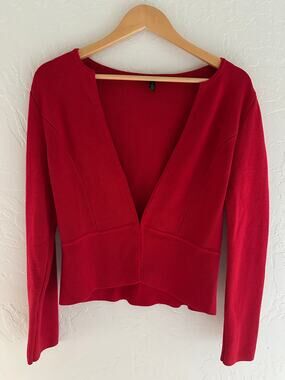 WHITE HOUSE BLACK MARKET | Womens Rayon Blend Red Knit Sweater Jacket Size Small